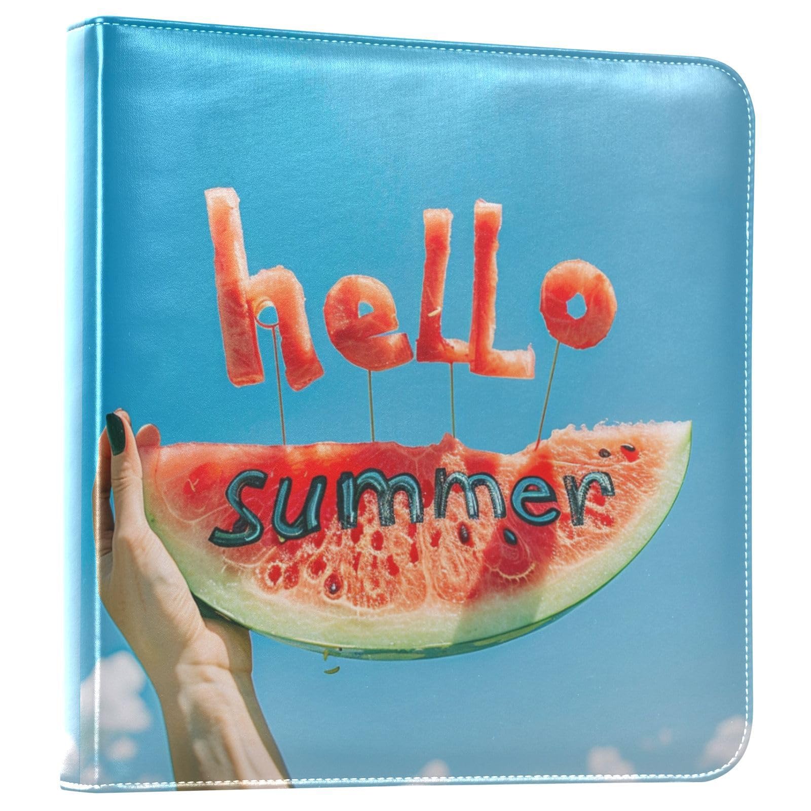 JIPONI Watermelon Hello Summer Large Photo Album, DIY Leather Cover Scrapbook Albums for 4x6 5x7 6x8 Pictures, Self Adhesive Memory Book for Wedding, Baby, Family