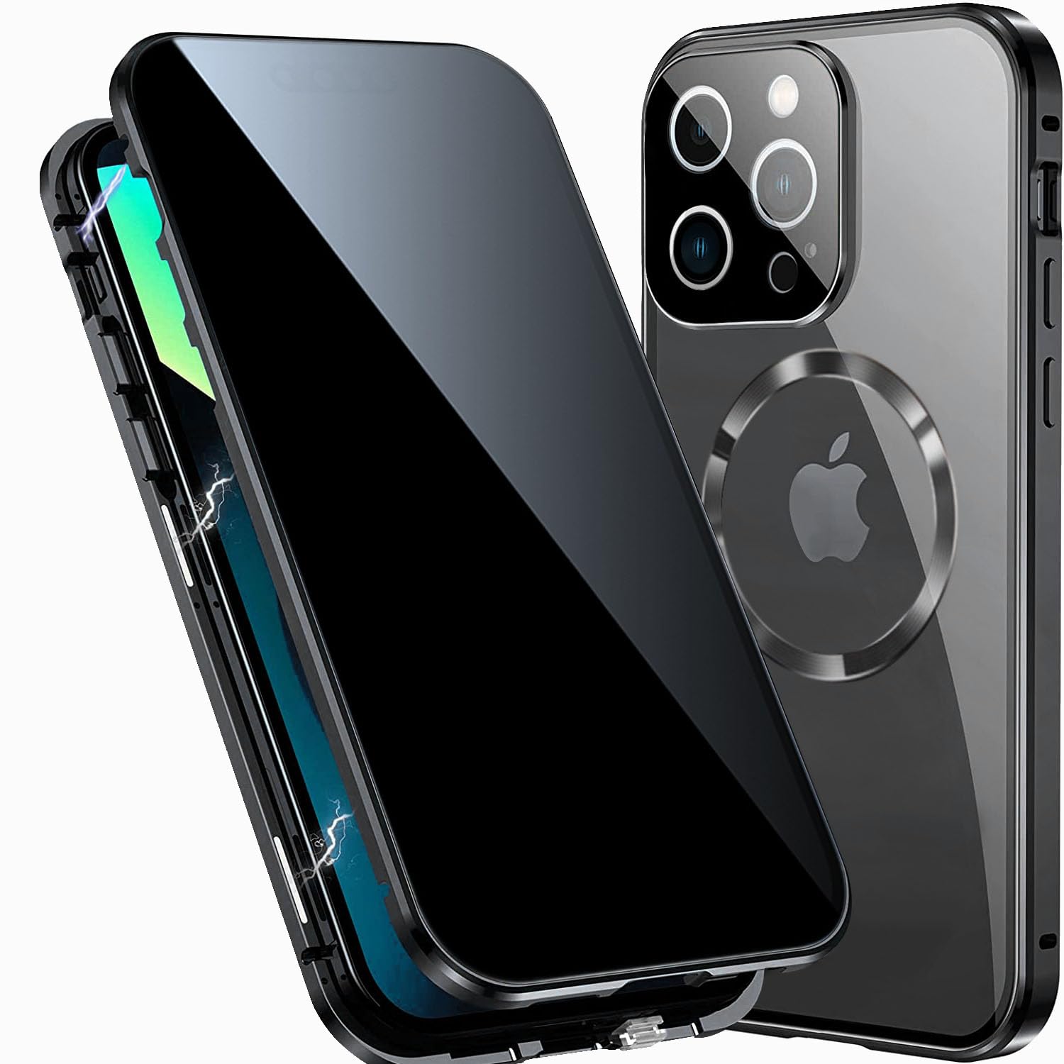 TOPF&B Magnetic Case for iPhone 14 Pro Max Privacy Cover,360 Degree Full Cover Built-in Privacy Screen Protector and Camera Protector[Compatible MagSafe],Metal Bumper Case for iPhone 14 Pro Max,Black
