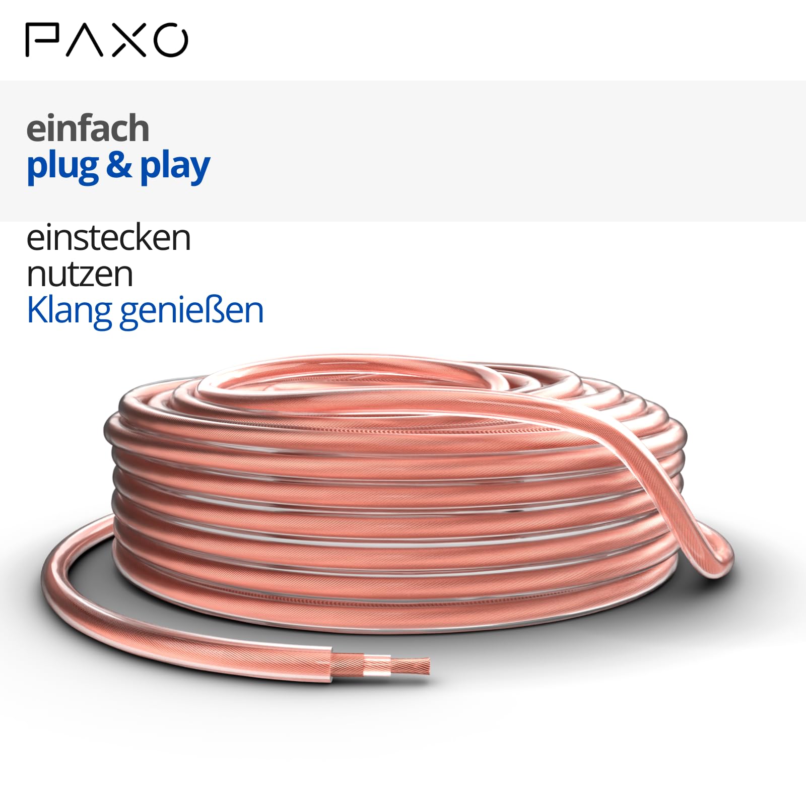 PAXO 10 m współosiowy kabel głośnikowy, 2 x 1,5 mm², OFC/czysta miedź, elastyczny, kompaktowy kabel Hi-Fi o średnicy 5,5 mm, przezroczysty