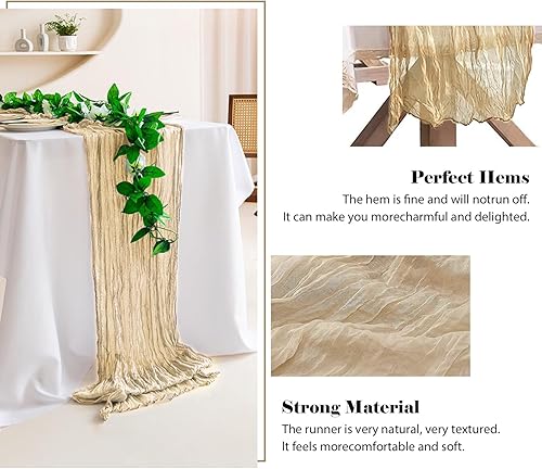 Miniatura 4 de Paquete de 6 caminos de mesa de gasa de 10 pies, camino de mesa largo de gasa beige, camino de mesa bohemio de tela de queso, camino de mesa rústico