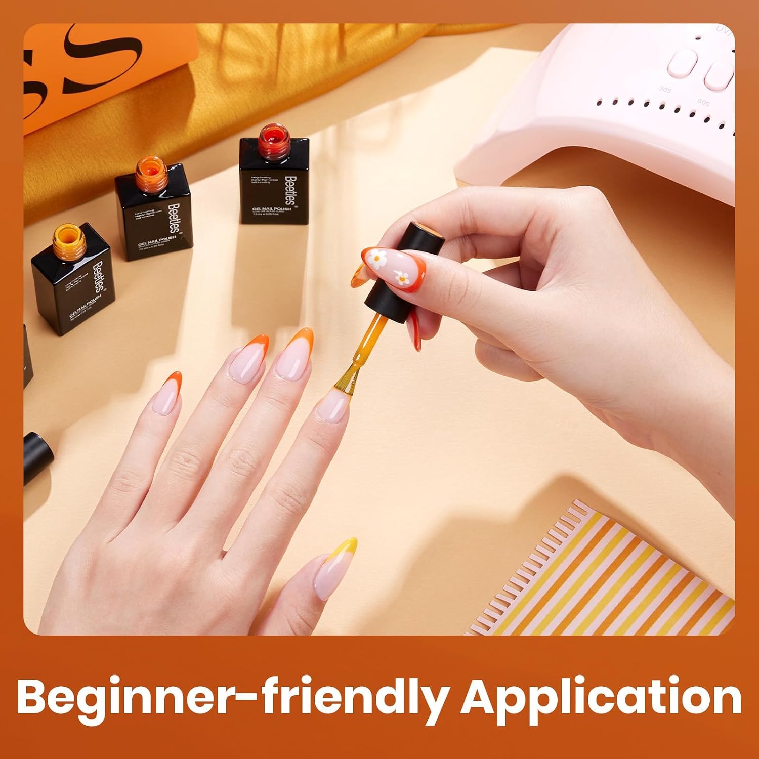 beetles Orange Gel Polish Set - Twilight Warmth Collection, 6 Colors Bright Orange Coral Peach Gel Nail Polish Set Yellow Uv Gel Nail Art Manicure Gift for Women
