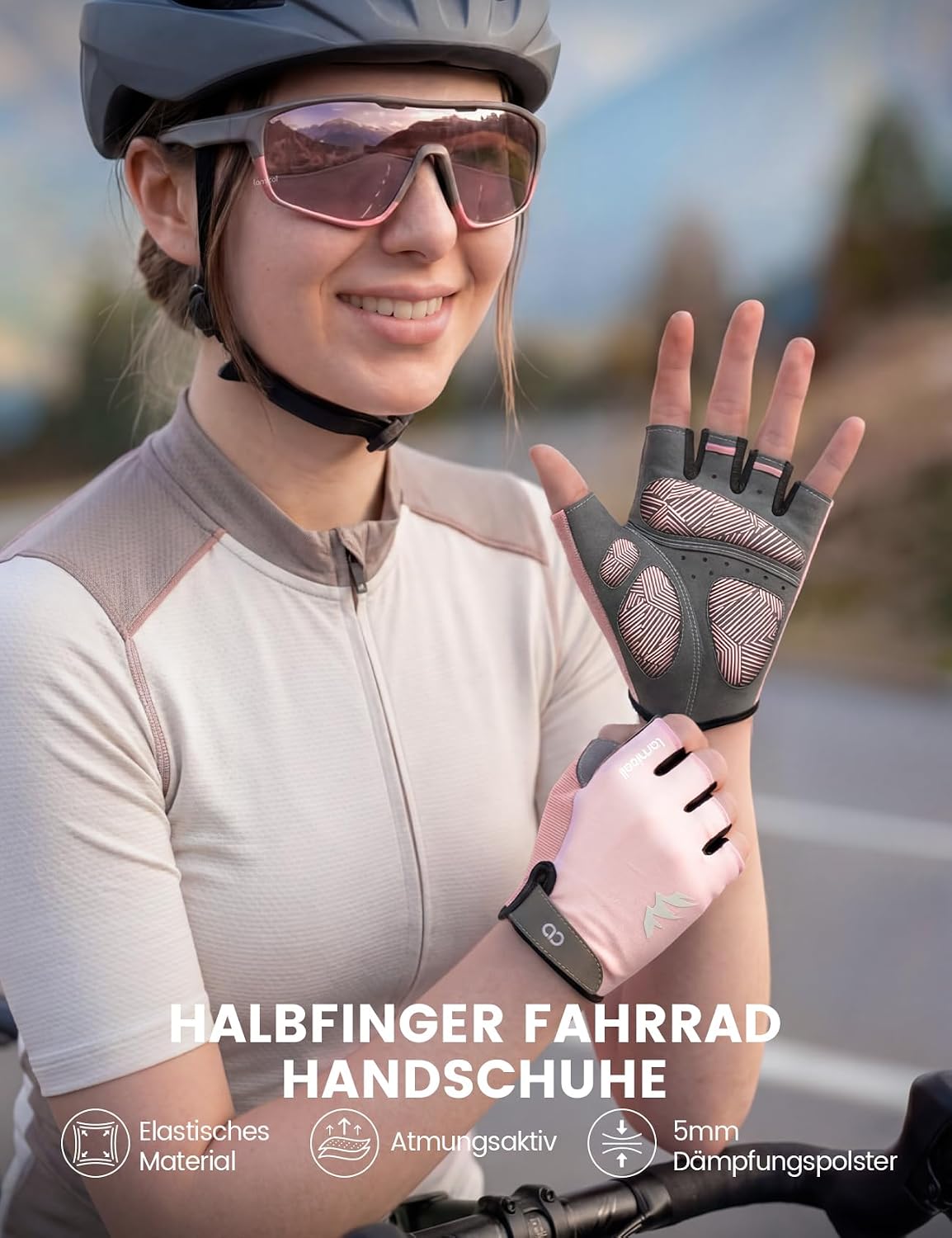 Lamicall Cycling Gloves Men & Women, Half Finger Fitness Gloves M pink