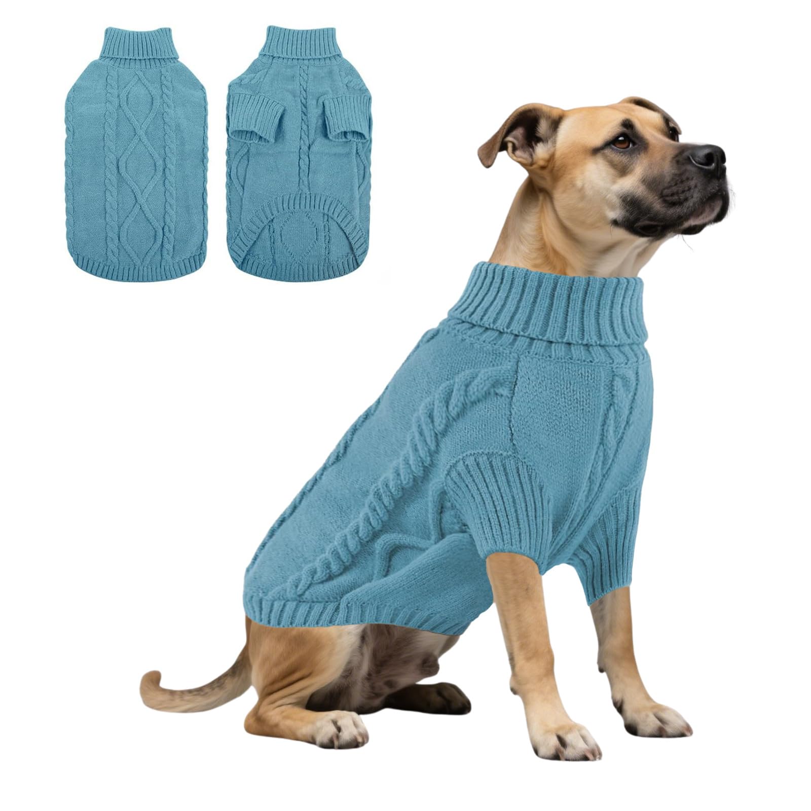 Dog Knitted Sweatshirt,Dog Winter Warm Jumpers Turtleneck Knitwear Cold Weather Puppy Vest Clothes for Cat Puppy Small Medium Large Dogs_2XL(Peacock Blue)