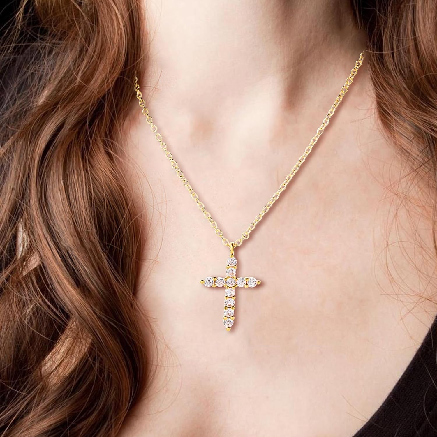 Cross Necklace for women，14K Gold Plated Cubic Zirconia Pendant Necklace Diamond Necklaces Silver/Glod Jewelry - Image 3