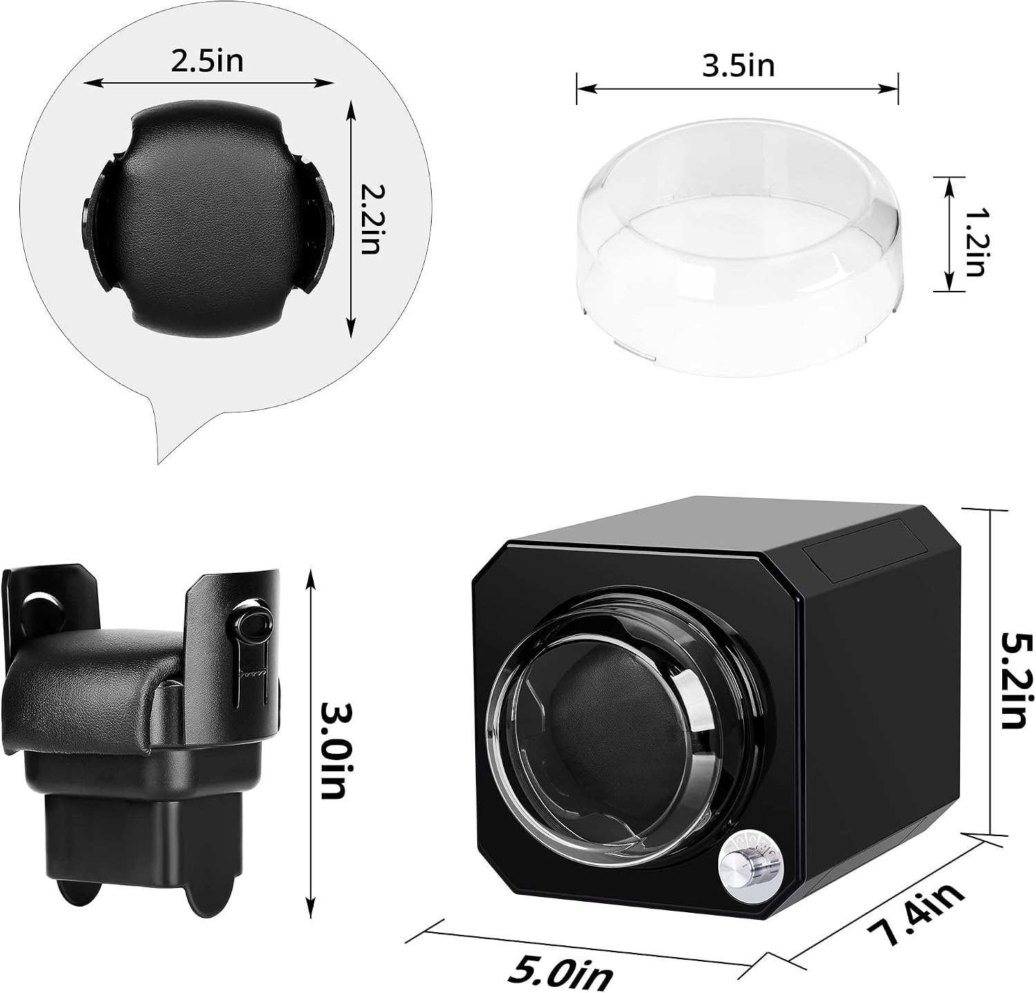 Single Watch Winder for Automatic Watches, Watch Winder in Black Shell with High-Gloss Lacquer, Stackable, Upgraded Soft Adjustable Pillows, Japanese Quiet Motor, Battery Powered or USB Charge