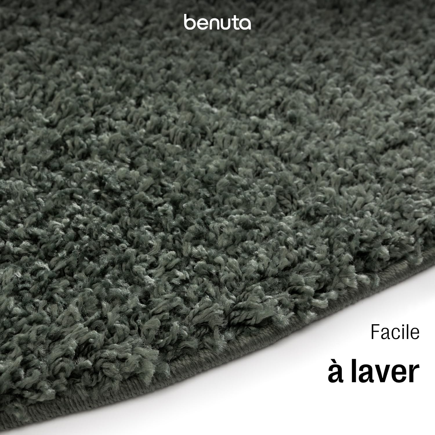 benuta Basic Tapis Poils Long Soho - Vert 120 cm Rond - Doux Minimaliste - Lavable - Nettoyage Facile - Compatible avec Chauffage au Sol - pour Chambre, Couloir, Salle à Manger