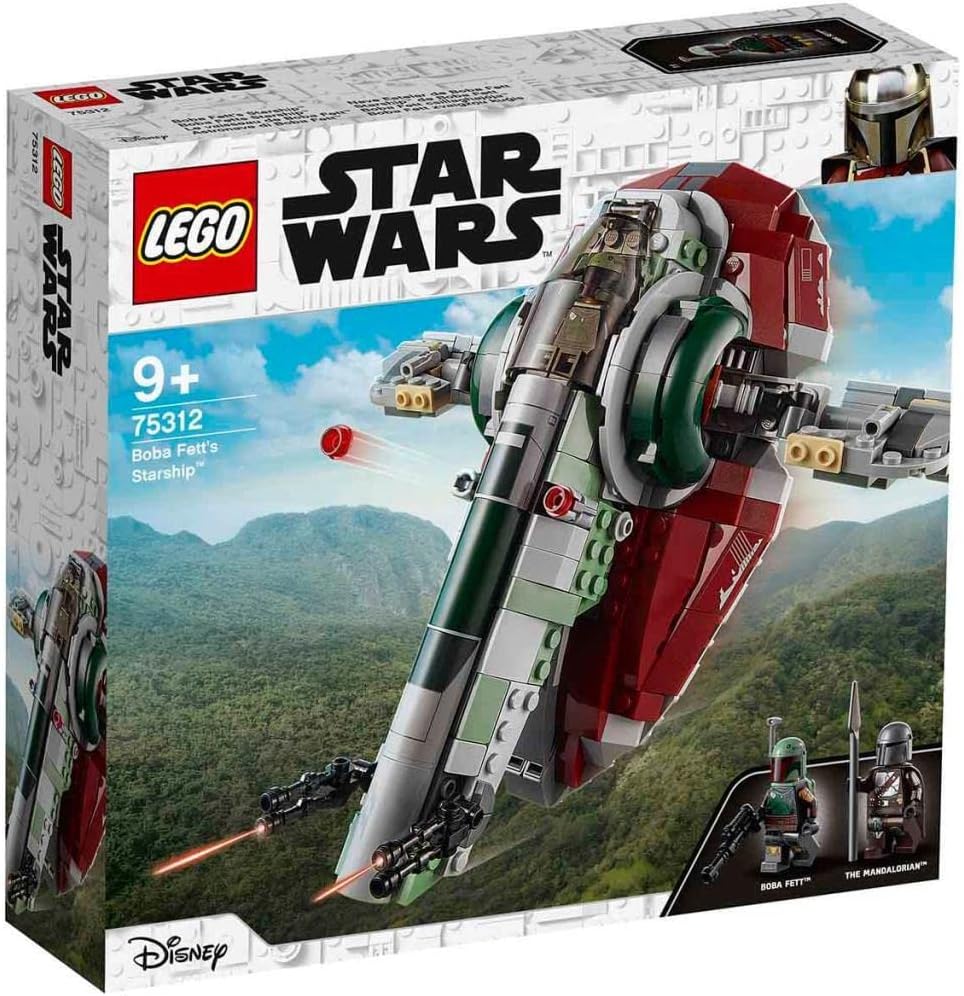 Star Wars Boba Fett’s Starship 75312 Building Kit; Awesome Building Toy for Kids, Featuring Boba Fett and The Mandalorian Minifigures with Weapons, Plus a Carbonite Brick (593 Pieces)
