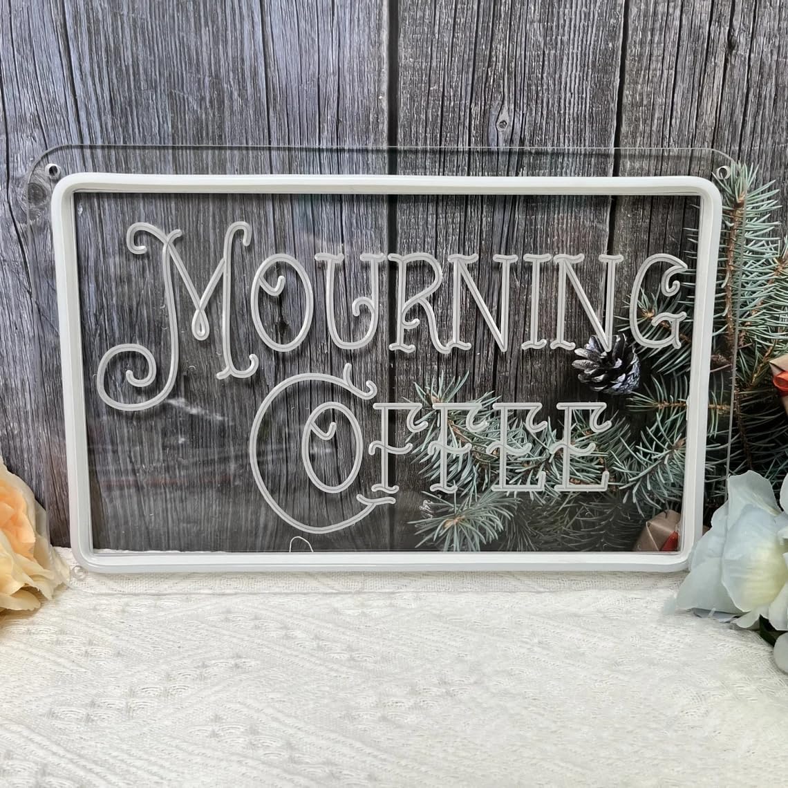 Mourning Coffee Neon Sign Gothic Coffee Bar Neon Light Dimmable LED Light Up Signs for Cafe Kitchen Living Room Tavern Party Halloween Decor(13.7 * 9 In)