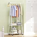 Lukzer A-Shape MGR-010/White Garment Rack | Metal Clothes Hanging Stand with 2 Bottom Shelves, Portable Closet Organizer for Bedroom, Clothing Storage Rack for Living Room,160x55x42cm