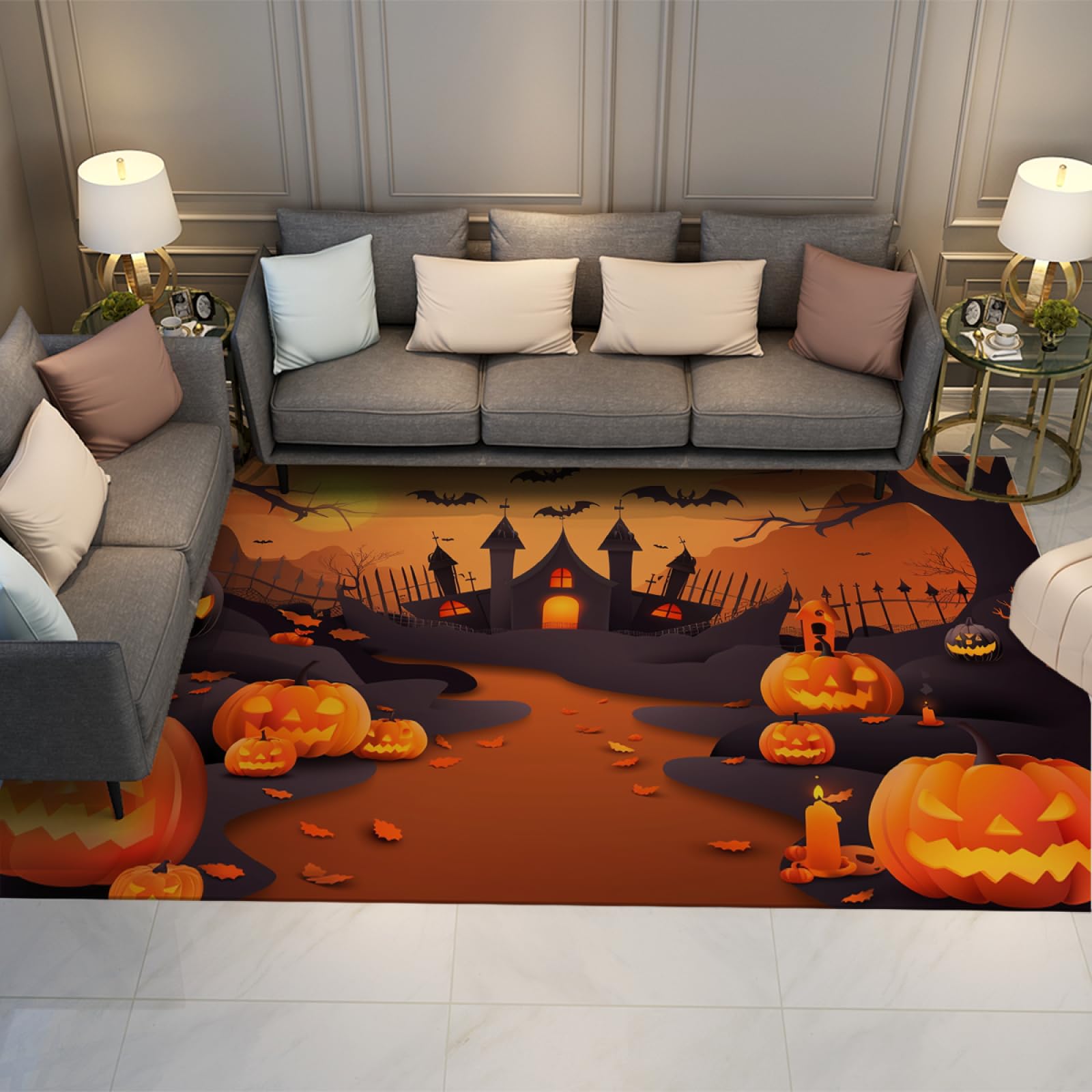 Tapis de citrouille effrayante d'Halloween pour salon familial