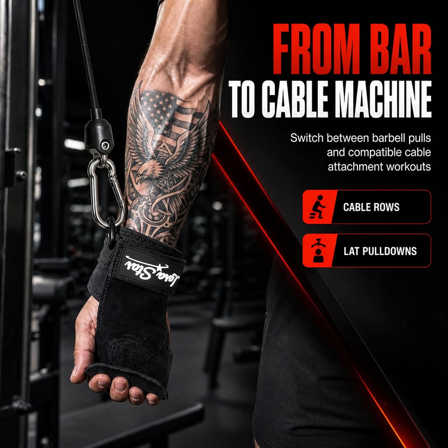 Weight Lifting Grips with D-Ring, Double Leather Palm and Wrist Support | Grip Support, Less Palm Strain, D-Ring Cable Options, Gym Pulling Workouts