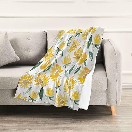 Miniatura 5 de Yellow Watercolor Flowers Leaf Cozy Plush Blanket for Adults Kids, Flannel Spring Blanket for Office Bed Bed, 60x90 Inches Plush Travel Blankets