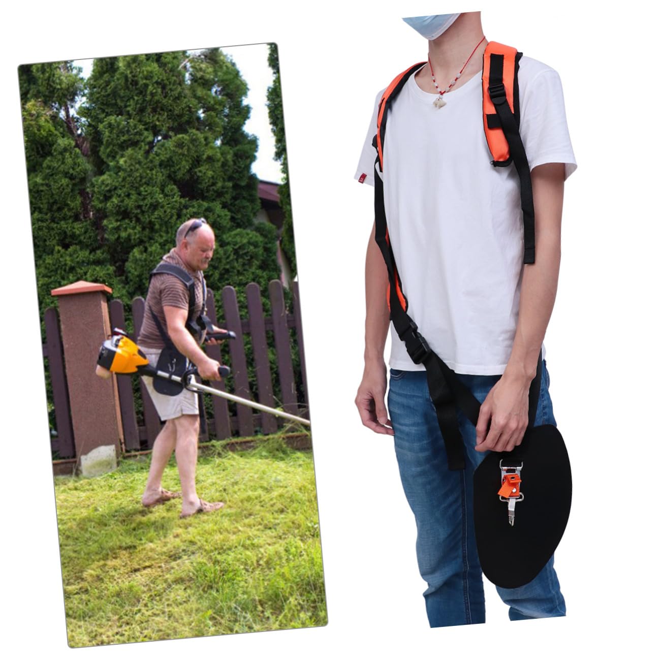 Imbracatura per Decespugliatore a Y Doppia Spallina | Cintura Imbottita Oxford Nero, Cinghia Regolabile e Fascia Vita, per Strimmer e Brush Cutter