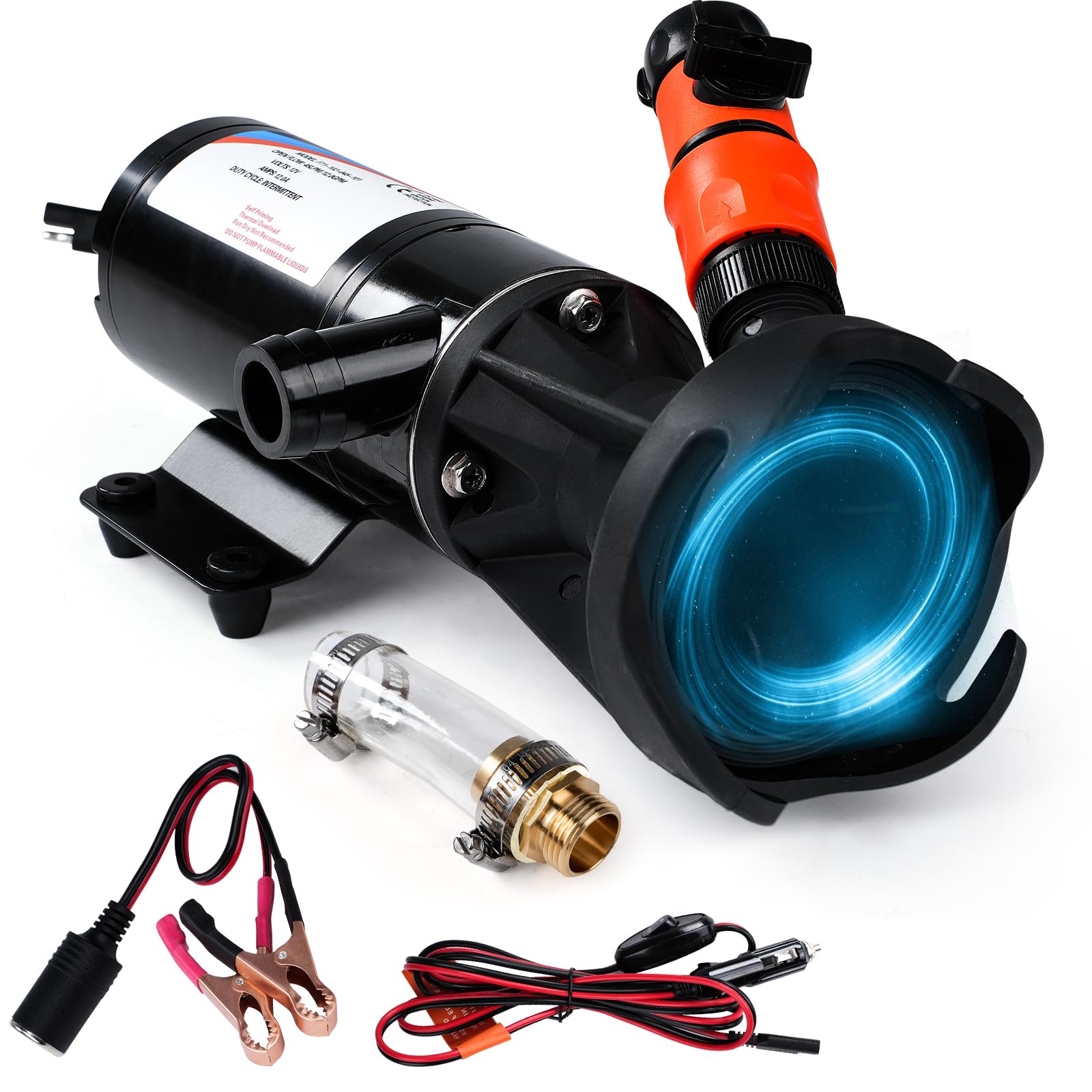 Fäkalienpumpe 12V,Selbstansaugend Zerhackerpumpe,15 Psi 114W 45L/min Gartenpumpe Selbstansaugend F71102045A,Überlastungsschutz Geräuscharm Druckpumpe für Wohnwagen, Boot