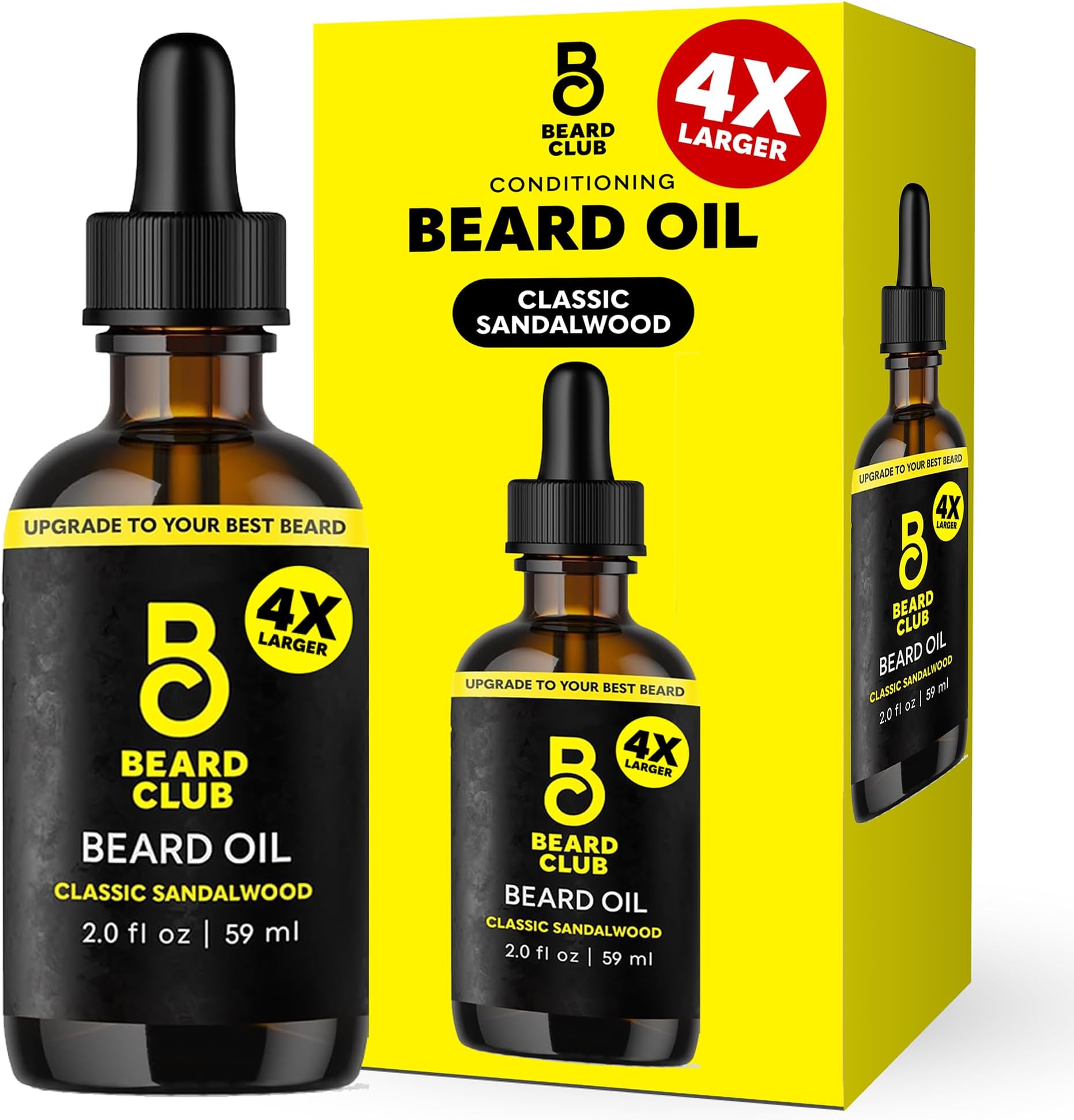 The Beard Club Beard Oil for Men - 2oz Classic Sandalwood Natural Beard Oil with Castor & Amber Oils - Beard & Mustache Conditioner - Hydrates, Softens & Soothes Dry Skin - Strengthens Hair Follicles