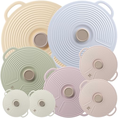 GUANCI Silicone Lids for Bowl 8 Pack, Microwave Splatter Cover with 6 Sizes Reusable Heat Resistant Lids Fits Cups, Bowls, Plates, Pots, Pans, Skillets, Stove Top, Oven, Fridge Dishwasher Safe - A-8mix