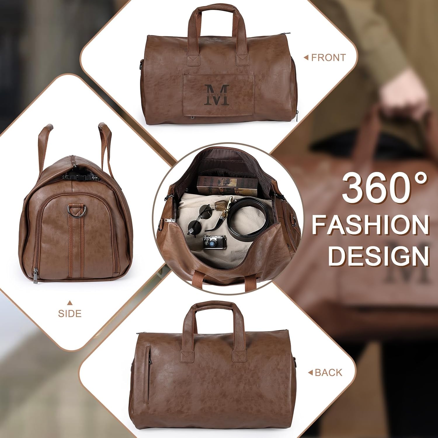 Personalized Travel Duffle Bag for Men: Custom Leather Gym Sports Bag with Name - for Overnight Weekend Holiday - for Father Husband Sport Traveler Lover