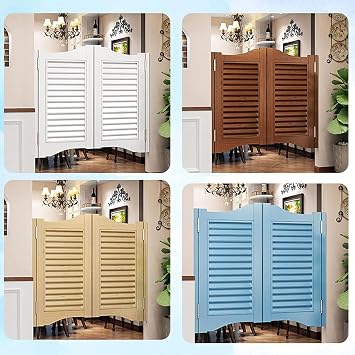 NIANXINN Cafe Swinging Doors,Retro Louvered Saloon Swing Door,Solid Wood Cowboy Door Partition Bar Kitchen Auto Close Fence Half Waist Door, with Stainless Steel Hinges,Customizable (W 28in x H 28in)