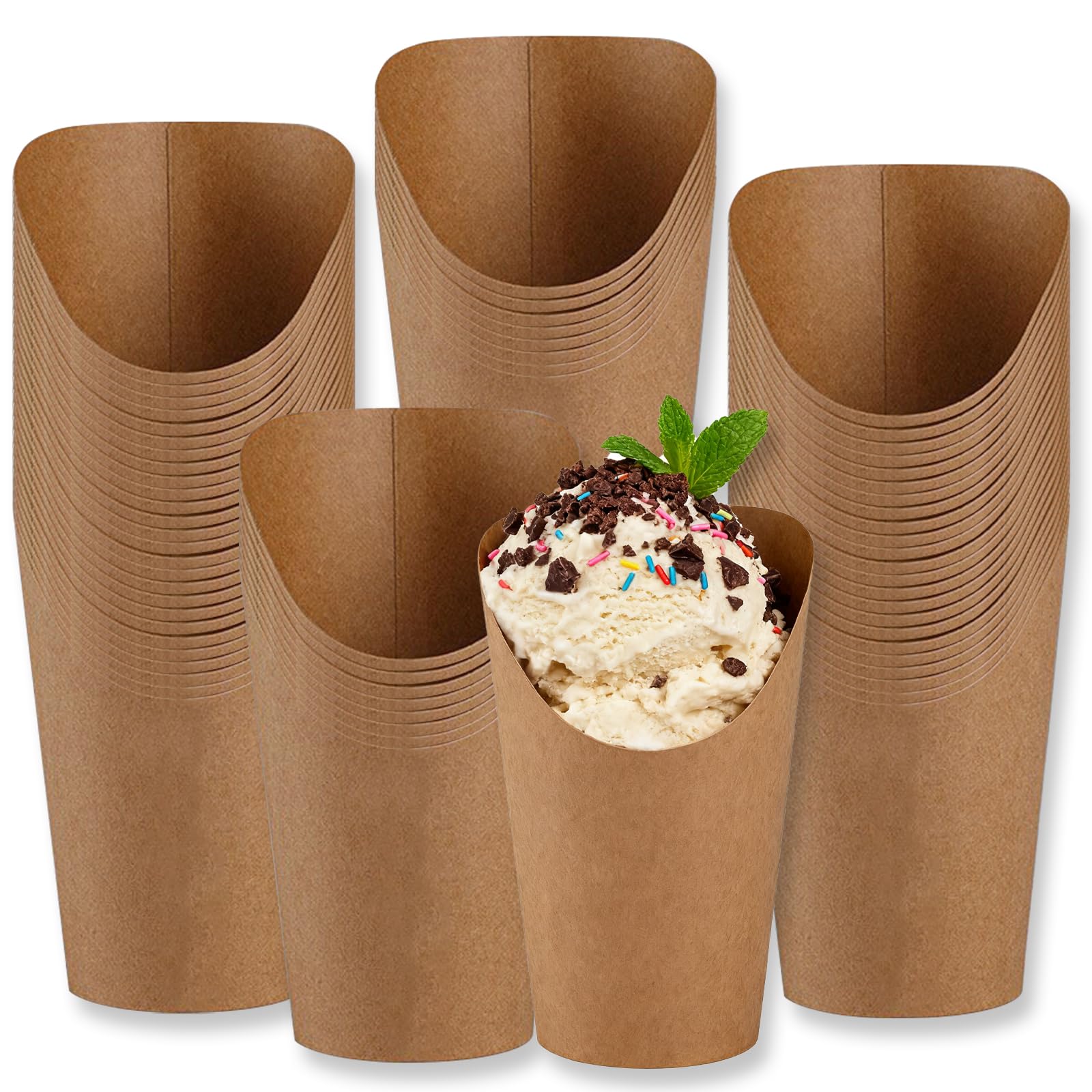 Rthynti 60 Pcs French Fries Holders, 12oz Kraft French Fries Holder Fry Cups Chip Cones, Paper Fry Charcuterie Cups for Snack Crisps Popcorn Ice Cream Appetizer for Party