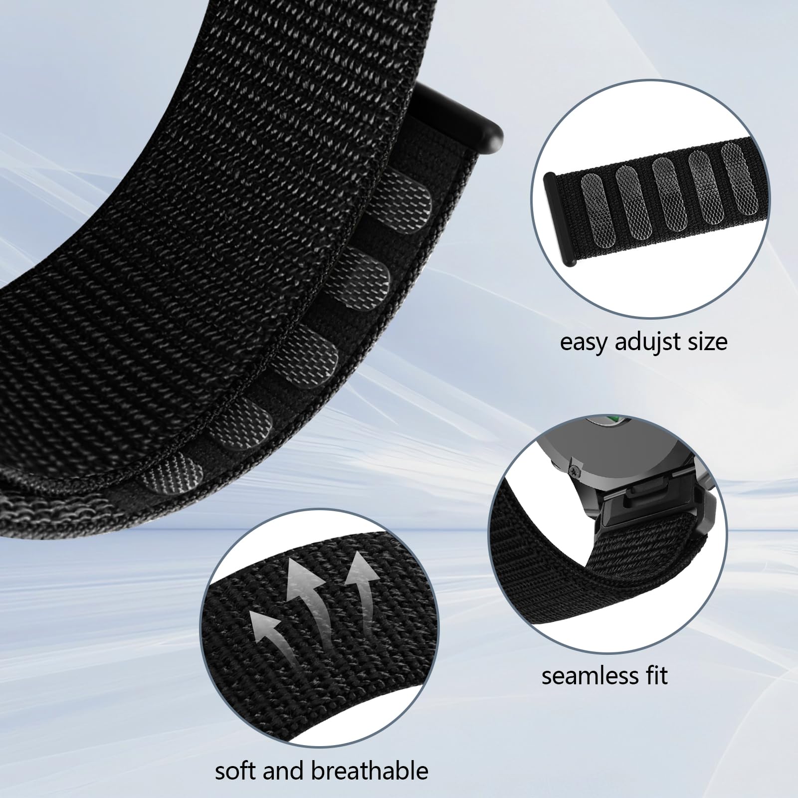 nylonowe paski 22 mm kompatybilne z Garmin Fenix 8 AMOLED, Quatix 8, Tactix 8, Approach S70 47 mm, sportowy pasek Quickfit do Fenix 7 pro/7/6 Pro/6/5 Plus/Forerunner 970/965/Descent G2