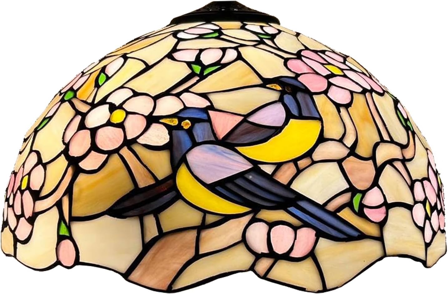 16 Inch Magpie & Plum Blossom Stained Glass Lampshades, Tiffany Replacement Lamp Shade, Only Handmade Retro Cherry Blossom Bird Glass Light Cover for Table Lamp Floor Lamp Pendant Light