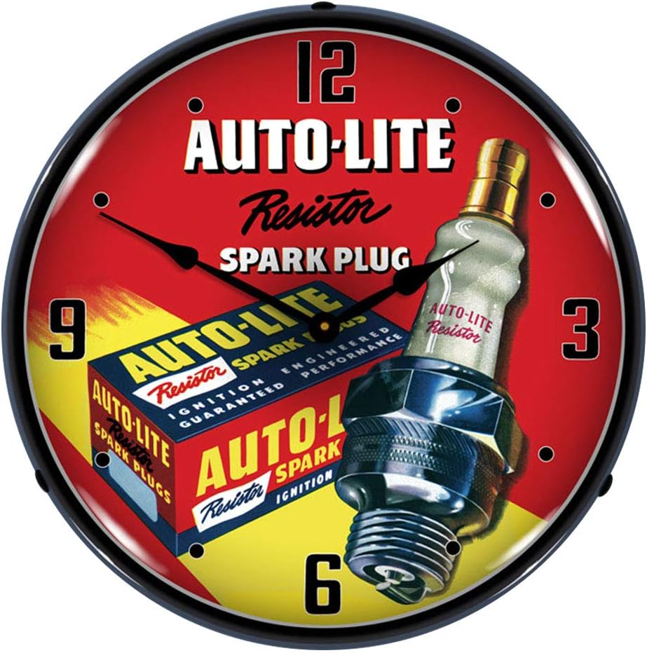 Autolite Resistor Spark Plugs LED Wall Clock, Retro/Vintage, Lighted, 14 inch