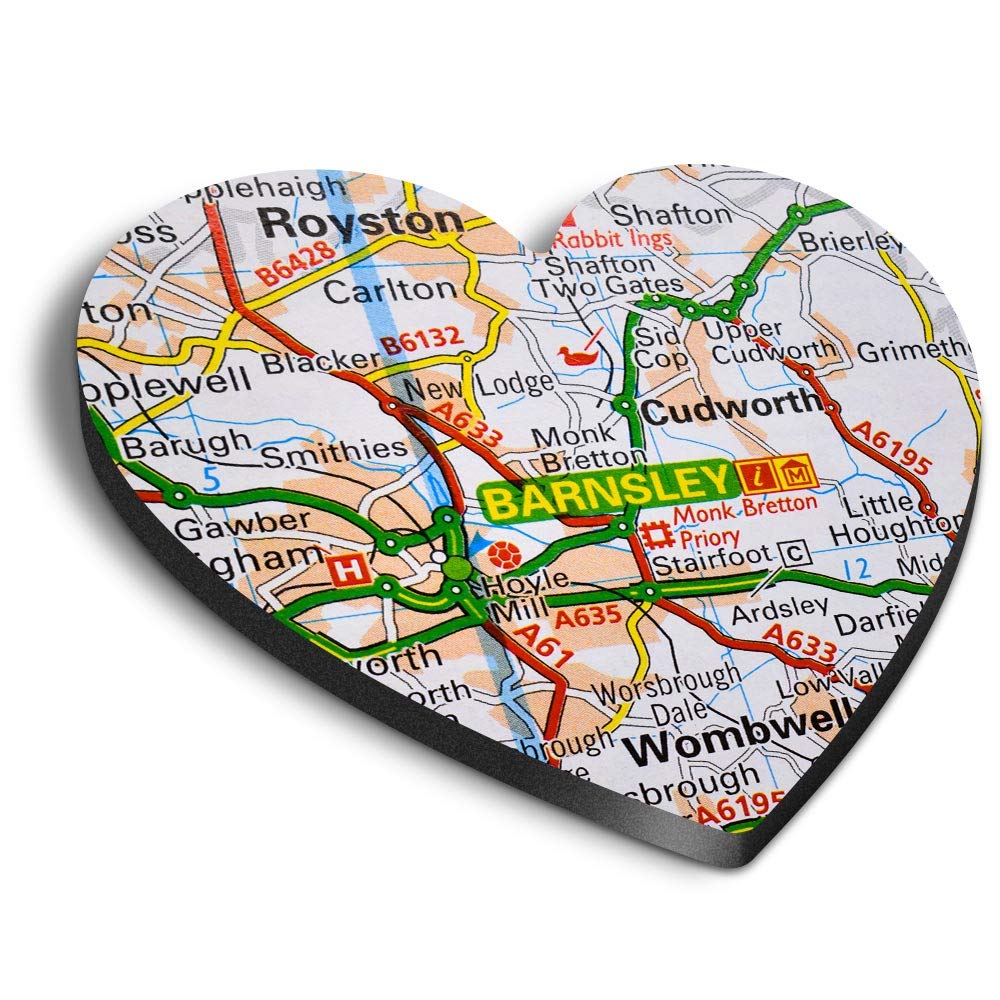 1 x Heart MDF Magnets - Barnsley Yorkshire England Travel Map UK 44222