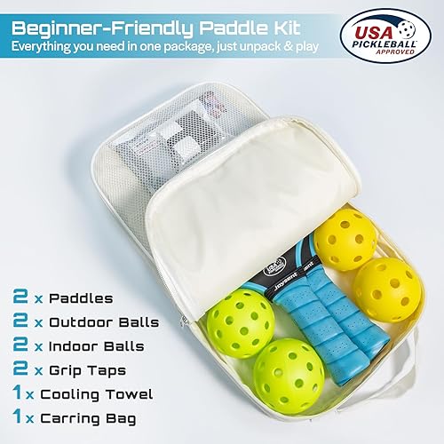 Miniatura 8 de Juego de raquetas de pickleball aprobadas por USAPA de fibra de carbono con bolas para interiores y exteriores, raquetas ligeras y núcleo de panal