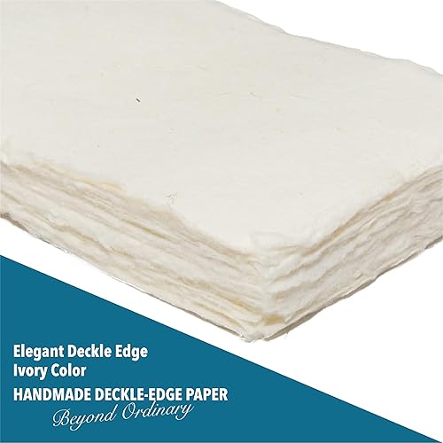 Miniatura 3 de Papel mixto A5 hecho a mano con borde deckle, color crema, 8.25 x 5.25 pulgadas, 5.31 ozm, papel texturizado de prensa en frío hecho con algodón