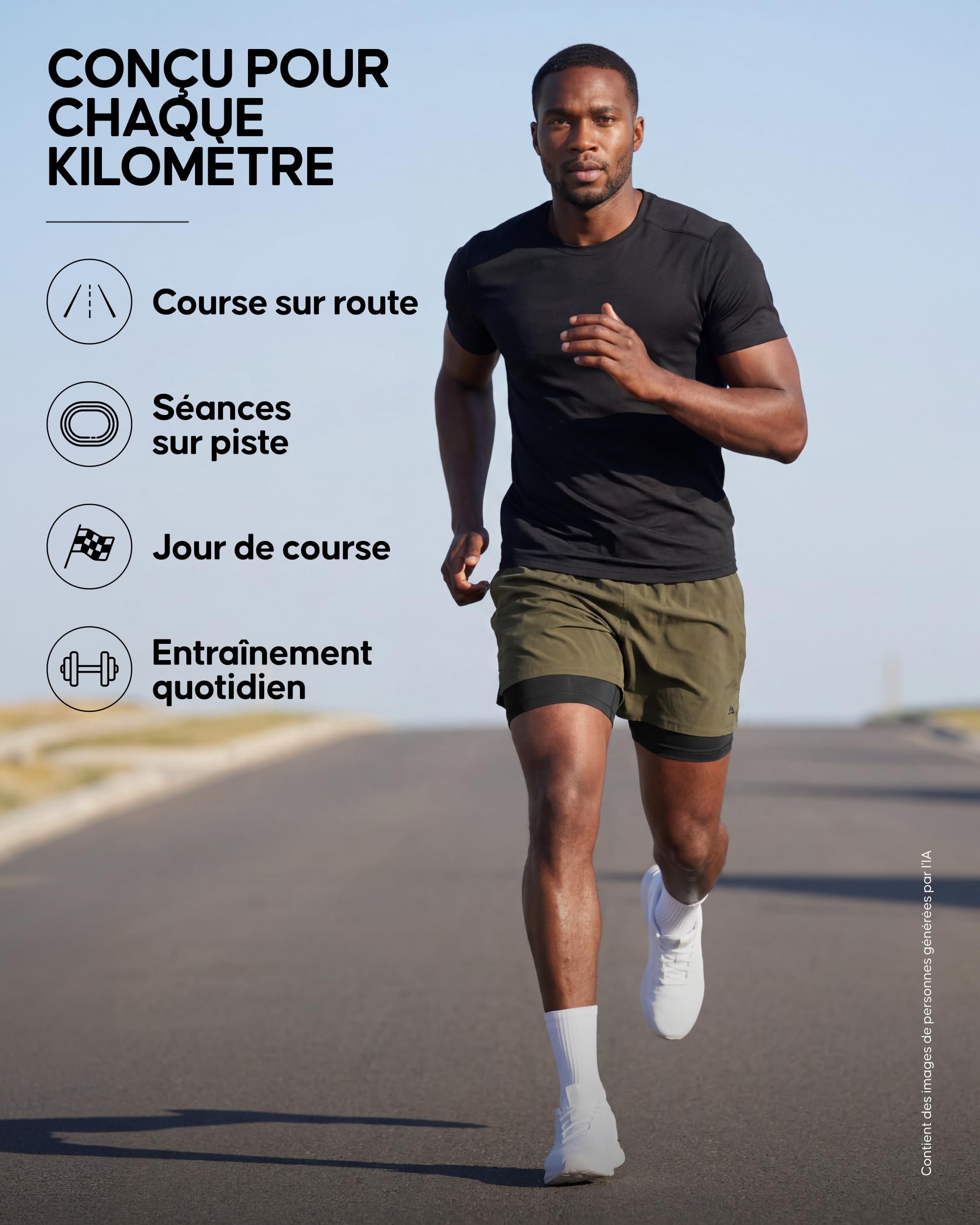 DANISH ENDURANCE Short de Running 2-en-1 Homme, Doublure de Soutien | Short de Course 2-en-1, Doublure de Soutien Anti-Frottement, Séchage Rapide, Poches Anti-Rebond, pour Course et Sport