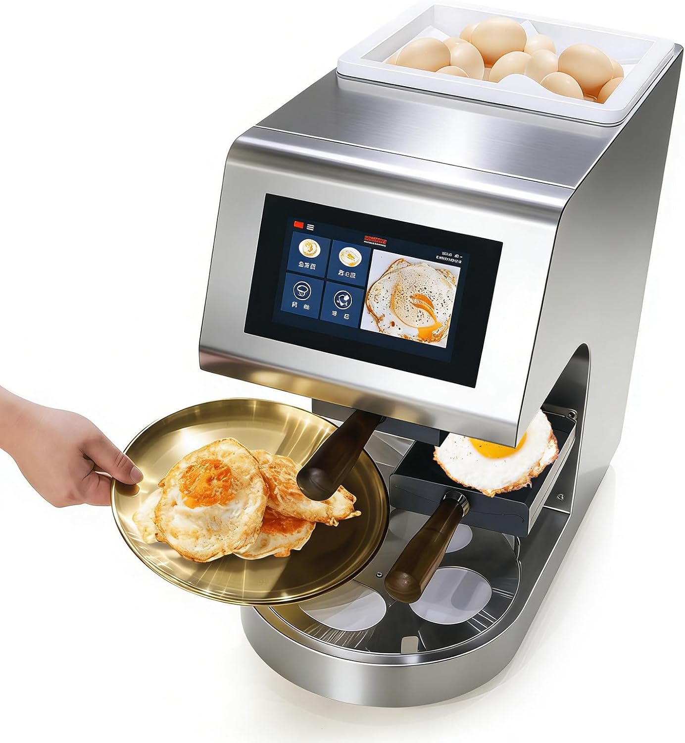 Automatic Egg Frying Machine - Electric Omelette Maker with Shell Separation, 30 Second Quick Fried Egg, Omelette Pan Nonstick, Automatic Flipping Silver