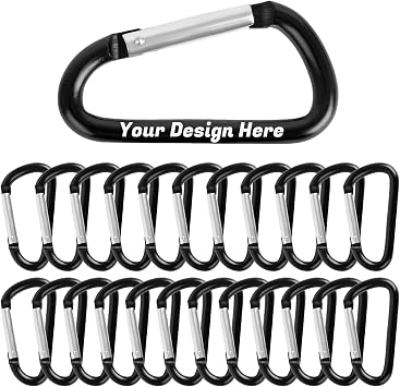 TOPTIE 24PCS Custom Carabiners Clips, Mini Engraved Carabiner Keychain Heavy Duty 3Inch D Shape