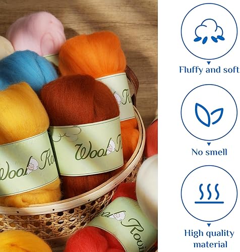 Miniatura 4 de Mayboos Hilo de lana de 1.76 onzas, lana natural de color, suministros de fieltro de lana pura, lana gruesa para fieltro de aguja, fieltro húmedo,