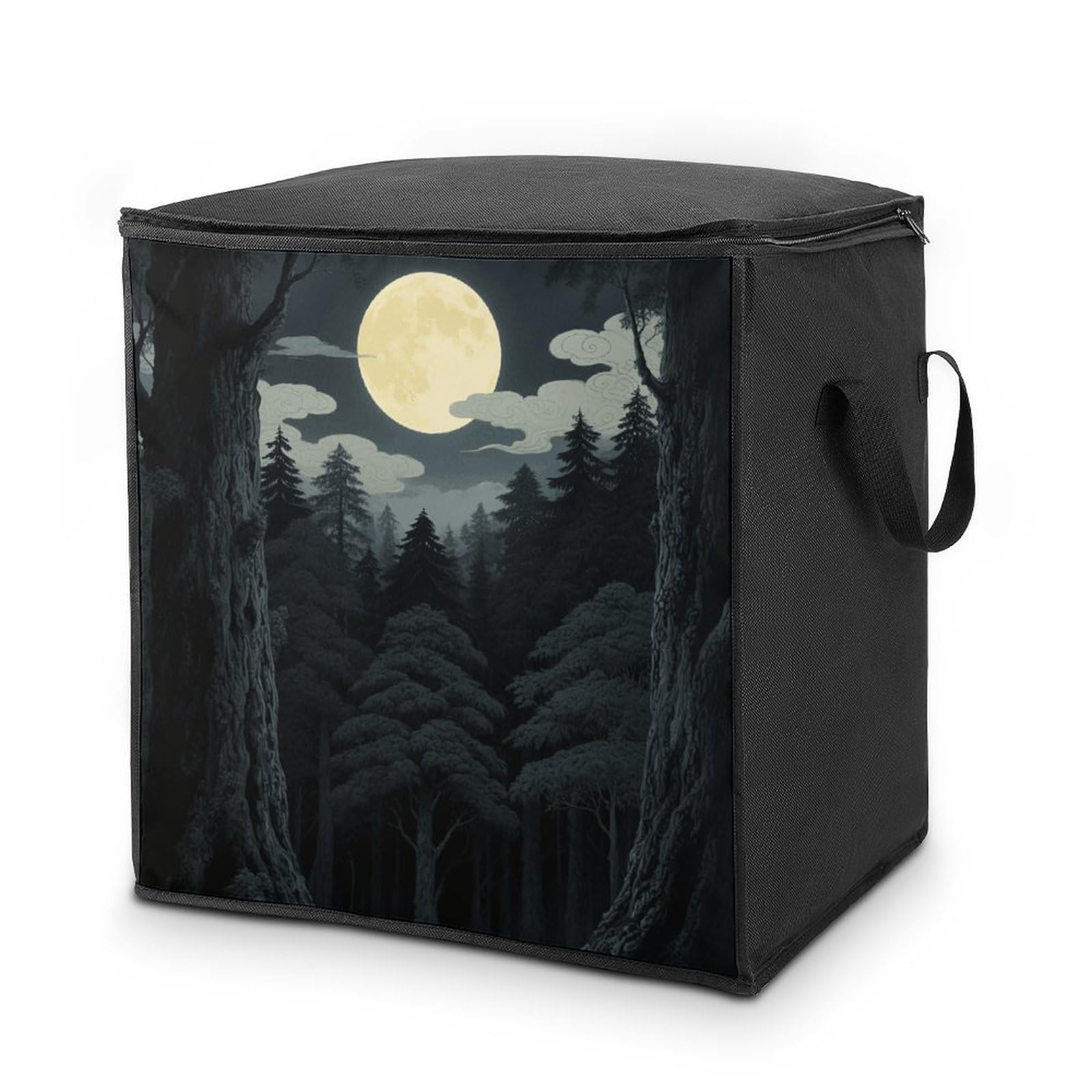 Forest Japanese Moon Storage Bag with Zippers And Handle Extra Large Bedding Comforter Storage Bag Foldable Blanket Storage Bags Fabric Moving Bags for Closet Organizer (70L)