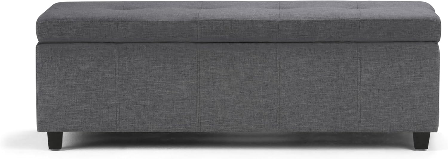SIMPLIHOME Castleford Storage Ottoman - 48 inch Wide Upholstered Linen Look Fabric Rectangle Storage Ottoman Bench in Slate Grey, Contemporary Tufted Ottoman for Living Room with Lift-Up Lid