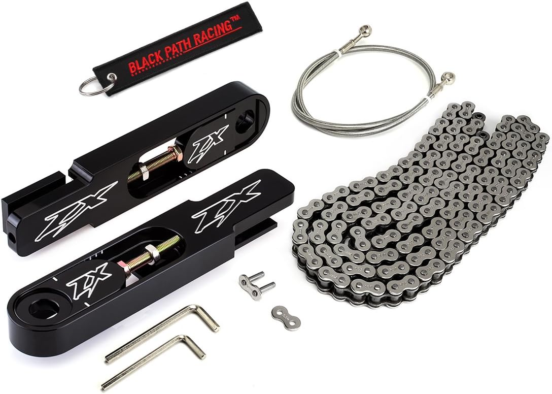 BlackPath - Fits Kawasaki Swingarm Extension + SS Brake Line + Chain Kit Ninja ZX-9R ZX-12R ZX-14R (Silver) T6 Billet