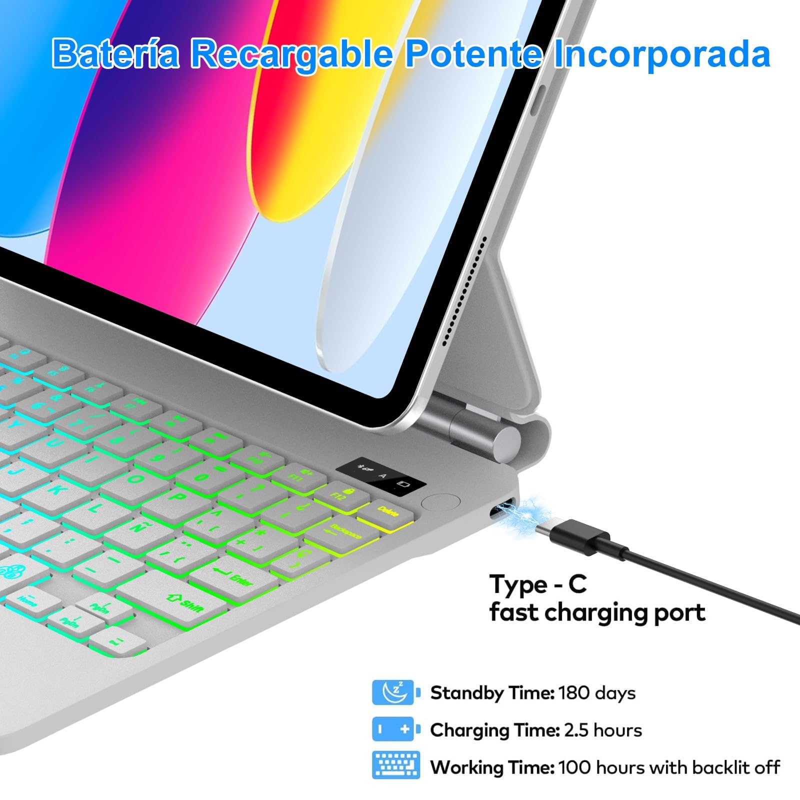 Magic Keyboard for iPad A16 11a Gen 2025/10a Gen 2022, Soporte Magnético Flotante y Panel Táctil Multitáctil de Precisión, Funda Teclado con Retroiluminado for iPad 10th/11th Gen 10.9/11 inch, Blanco