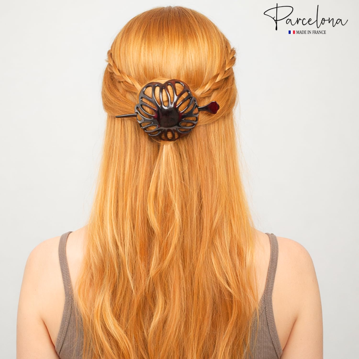 Parcelona French Radial Tortoise Shell Hair Bun Cover with Stick - 3.5 Inches Diameter by Parcelona