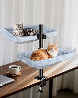 Double Layer Cat Desk Bed – Adjustable Desk Nest with Swivel Mounts, Metal Frame, 45LB/Layer, Washable Covers, for Multi-Cat Homes