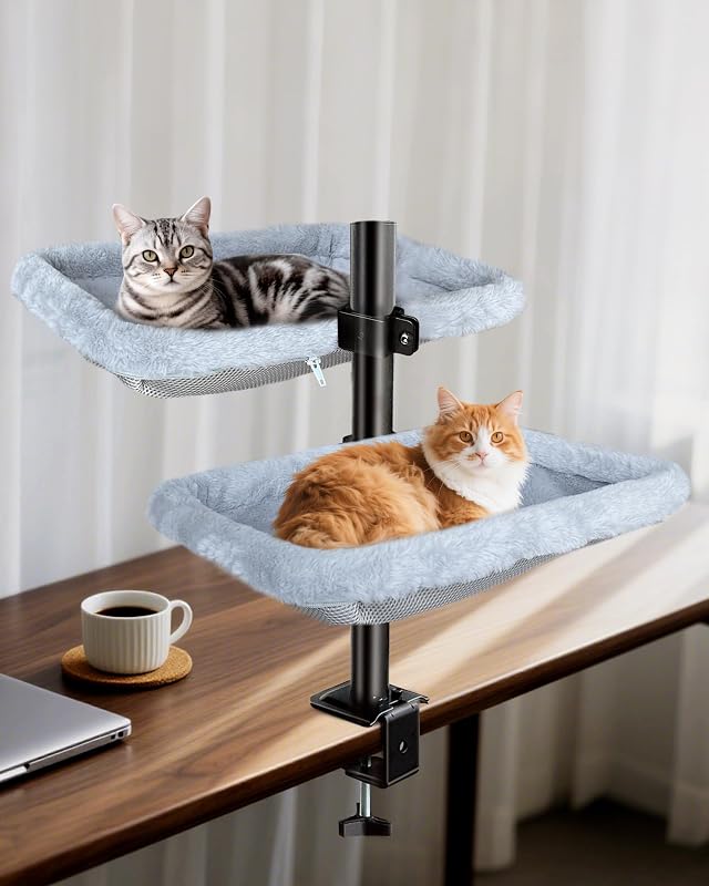 Rede dupla para gatos de mesa com estrutura metálica e capas laváveis L&W BROS, cinza, 2 camas