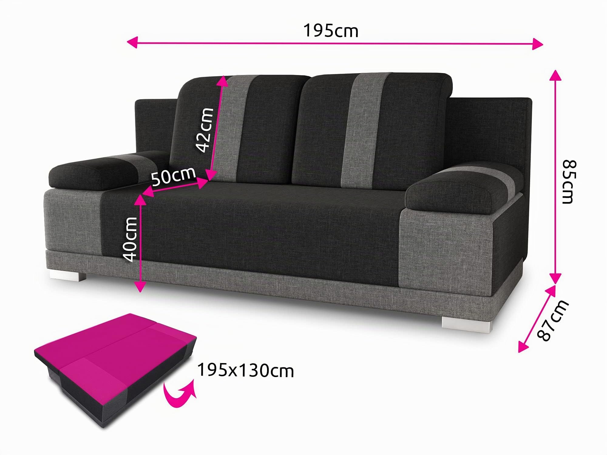 Sofnet - Schlafsofa Imola mit Bettkasten (Grau, Sawana 05 + 21)