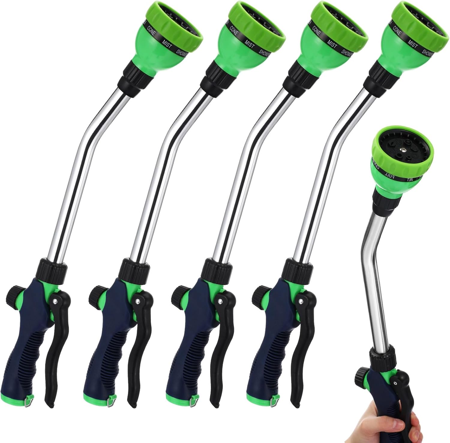 4 Pcs 17.7 Inch Metal Watering Wand Heavy Duty Garden Hose Wand Long Garden Hose Nozzle Sprayer with 8 Adjustable Spray Patterns and Water Current Control for Plant Basket Shrub Garden Lawn