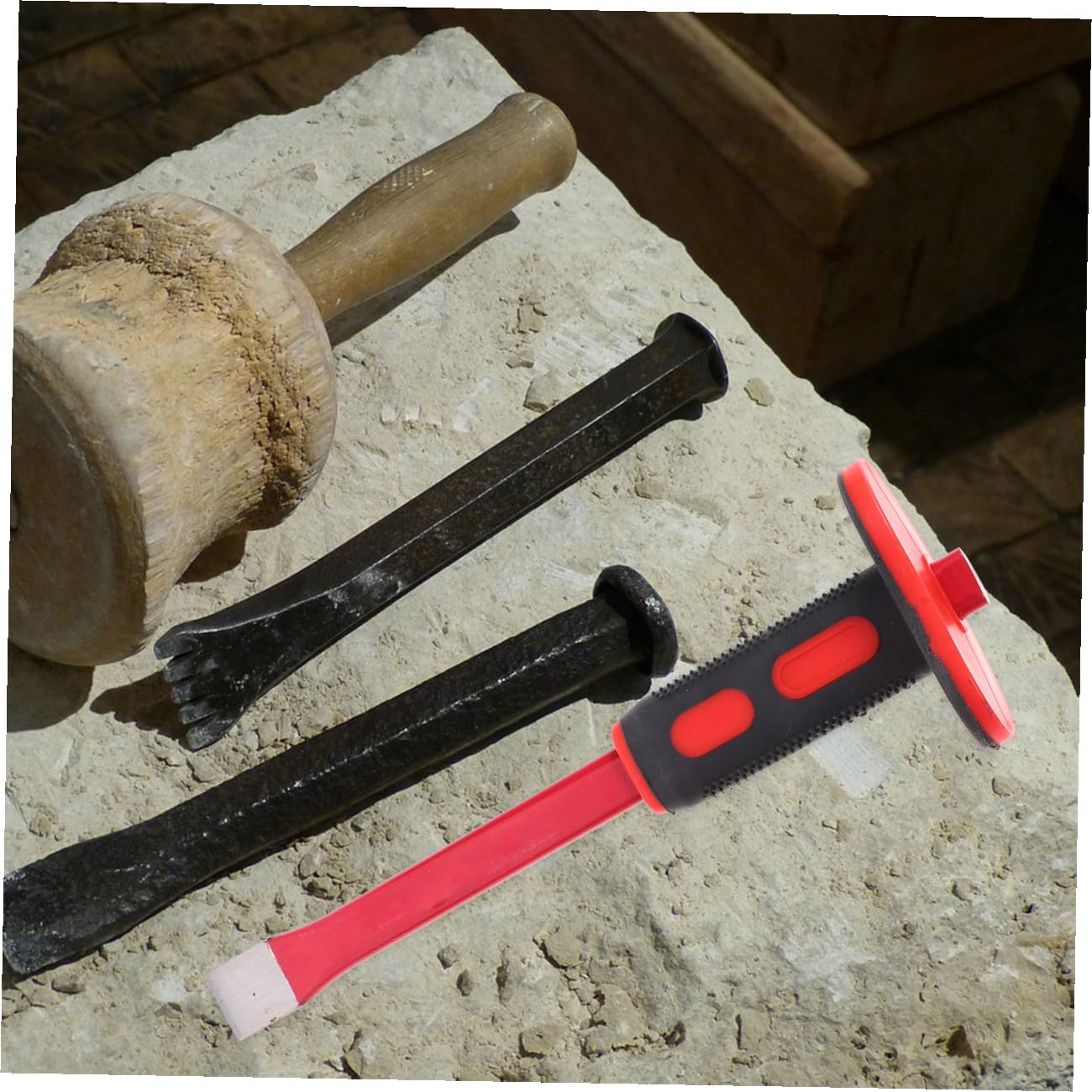 ERINGOGO Scalpelli per Muratura Testa e Punta Acciaio Vanadio Temprato Impugnatura con Protezione Ergonomica per Scultura Mattoni Resistente e Ruggine