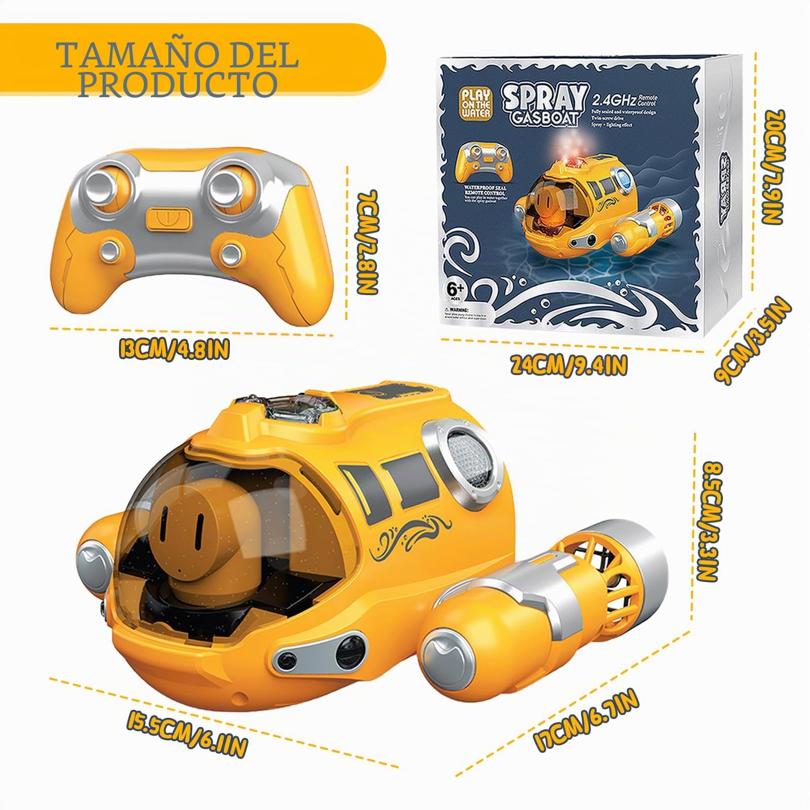 Barco teledirigido 2,4 GHz, lancha a distancia con pulverización, función de luz, doble mando, recargable, para piscina y lago, exterior, regalo