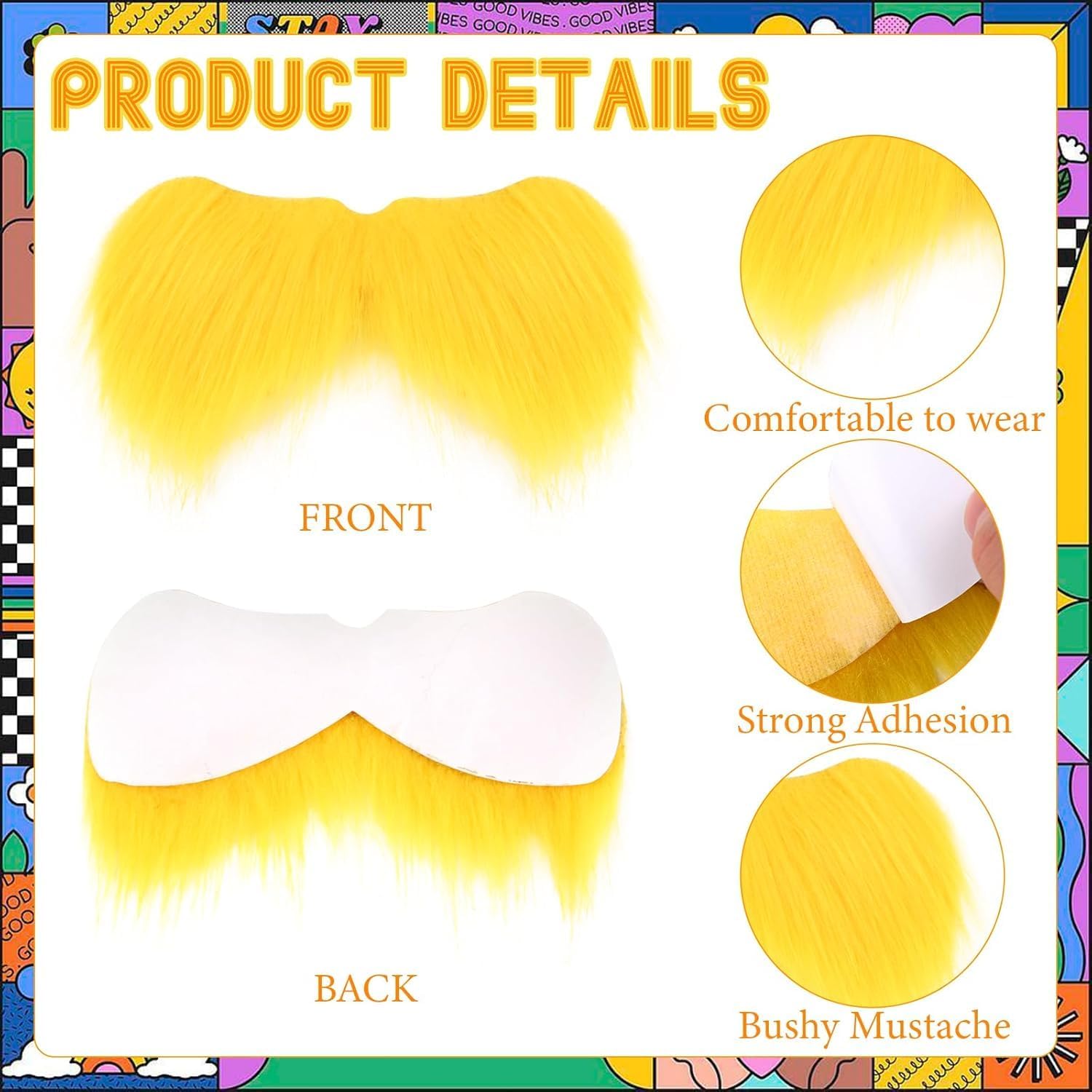 Orange Tutu Skirt Hairpin and Yellow Self Adhesive Mustache Eyebrows Set for Halloween Party Dress Up Supplies - Image 5