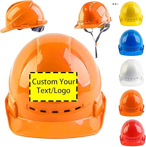 Miniatura 8 de Cascos de construcción personalizados con cualquier logotipotexto, gorra de ala completa, con suspensión de trinquete de 4 puntos con ventilación
