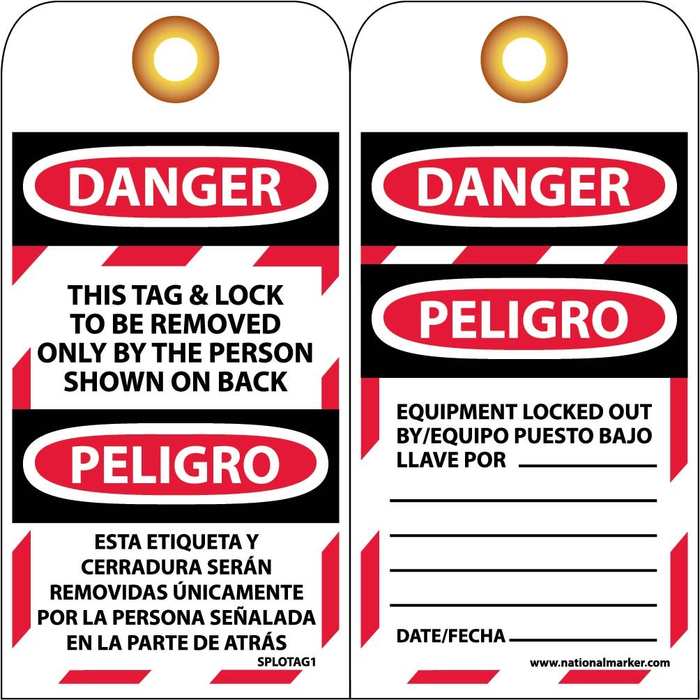 NMC SPLOTAG1 DANGER - DO NOT OPERATE Tag - [Pack of 10] 3 in. x 6 in., Bilingual Danger Tag with Grommet, White/Black Text on Red/White Base