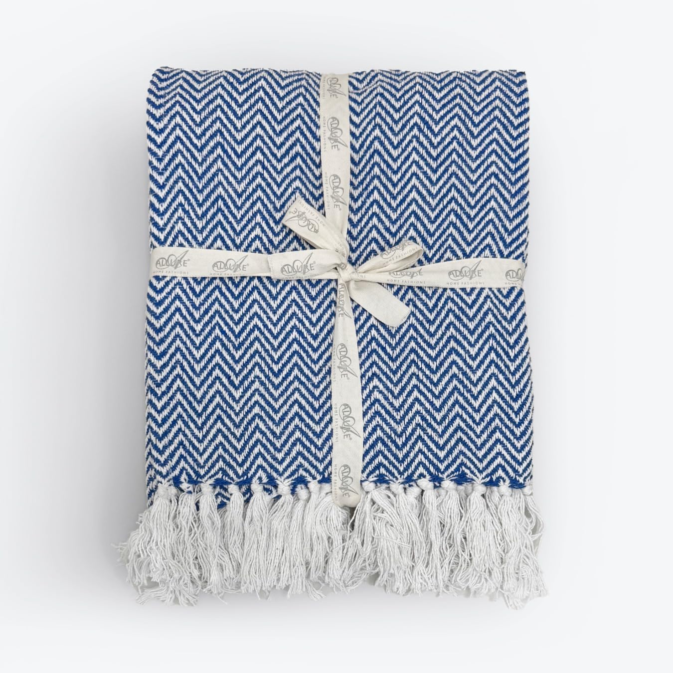 Allure Bath Fashions Blue Allure Audley Cotton Herringbone Throw Blanket - Eco Friendly, 100% Recycled Cotton Chevron Throw, Soft & Breathable, Perfect For Armchair, Couch, Bed & Snuggling (, 150 X 200Cm)