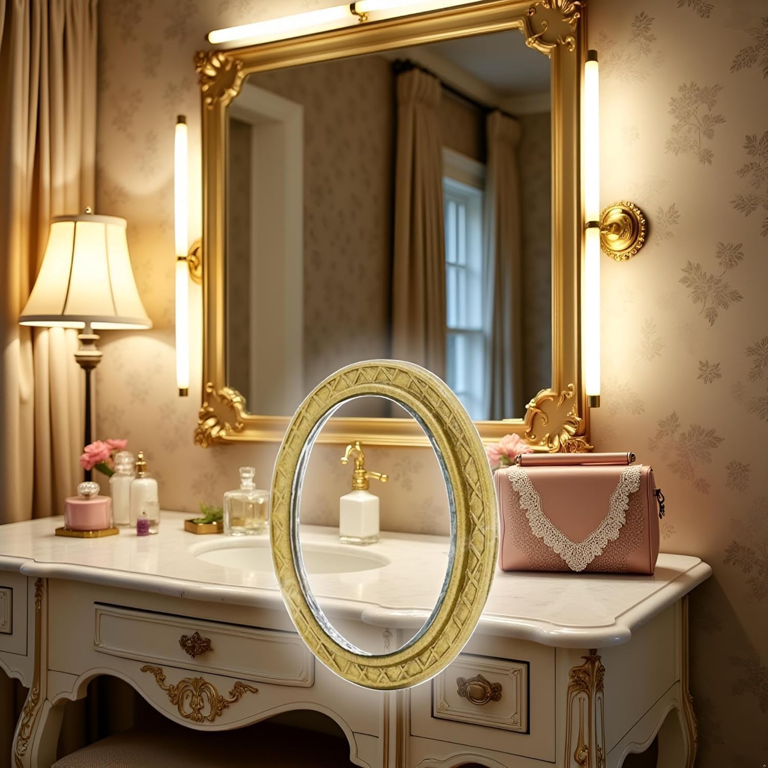 Miniature Dollhouse Mirror European Frame Mirror Dollhouse Victorian Baroque Wall Decor Miniature Bedroom Mini Furniture Accessory for 1/12 Dollhouse Decor - Image 4