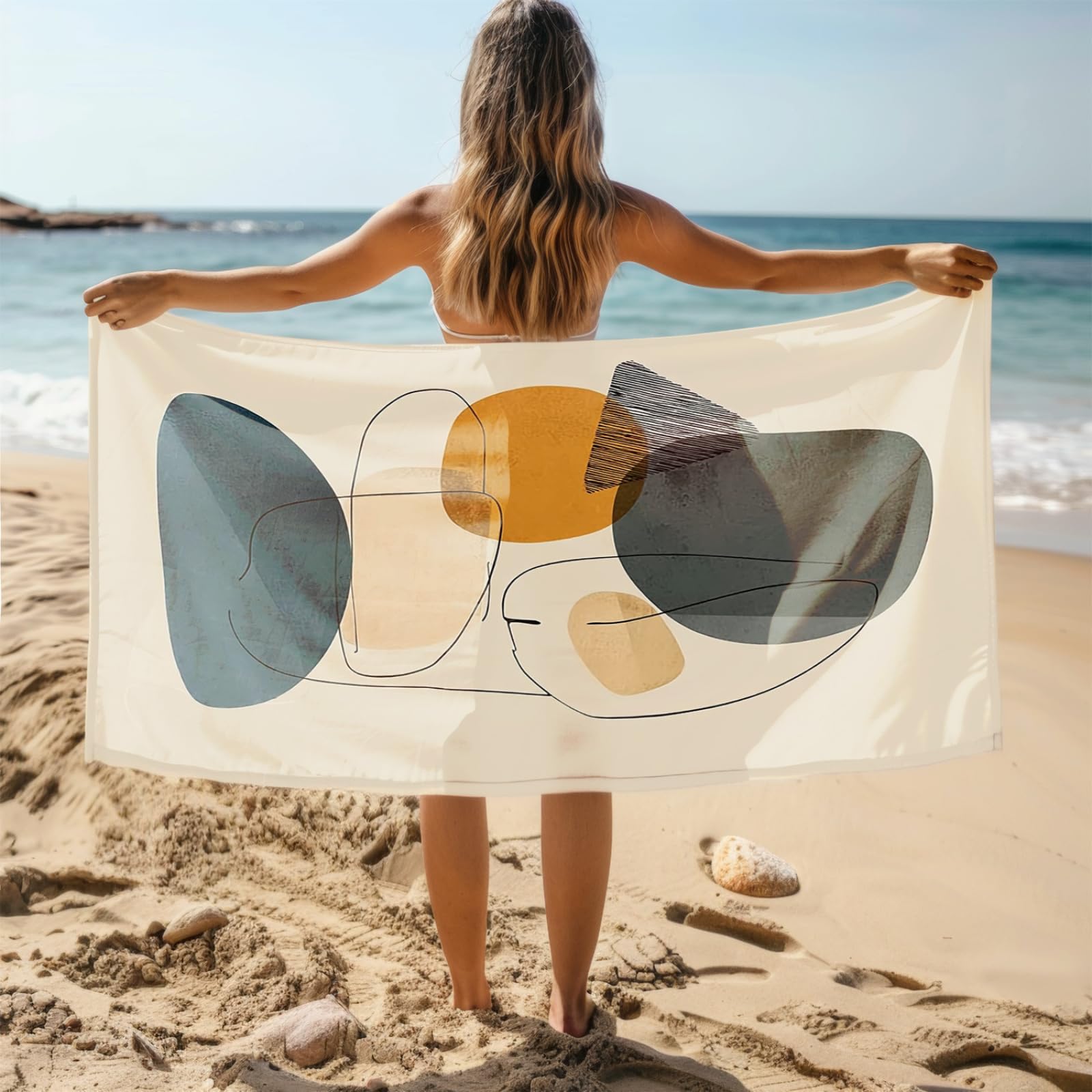 Generico Telo Mare Grande Grigio Giallo | Microfibra Telo Mare Antisabbia Leggero Compatto Asciugatura Rapida Assorbente Per Piscina Bagno Lavabile Fino